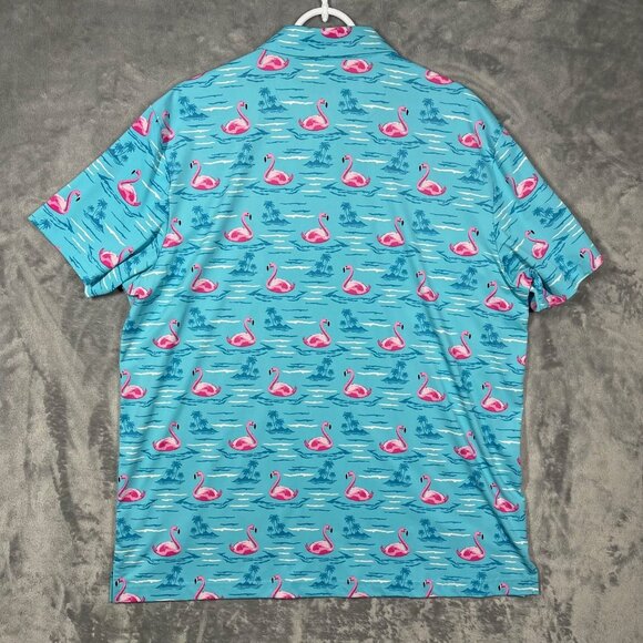 Birdie Bound Men's XL Blue Flamingo Print Golf Polo‎ Shirt Stretch Performance - Picture 5 of 6